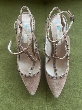 Beige Studded Suede Pointed-Toe Slingback Heels by Boden never worn